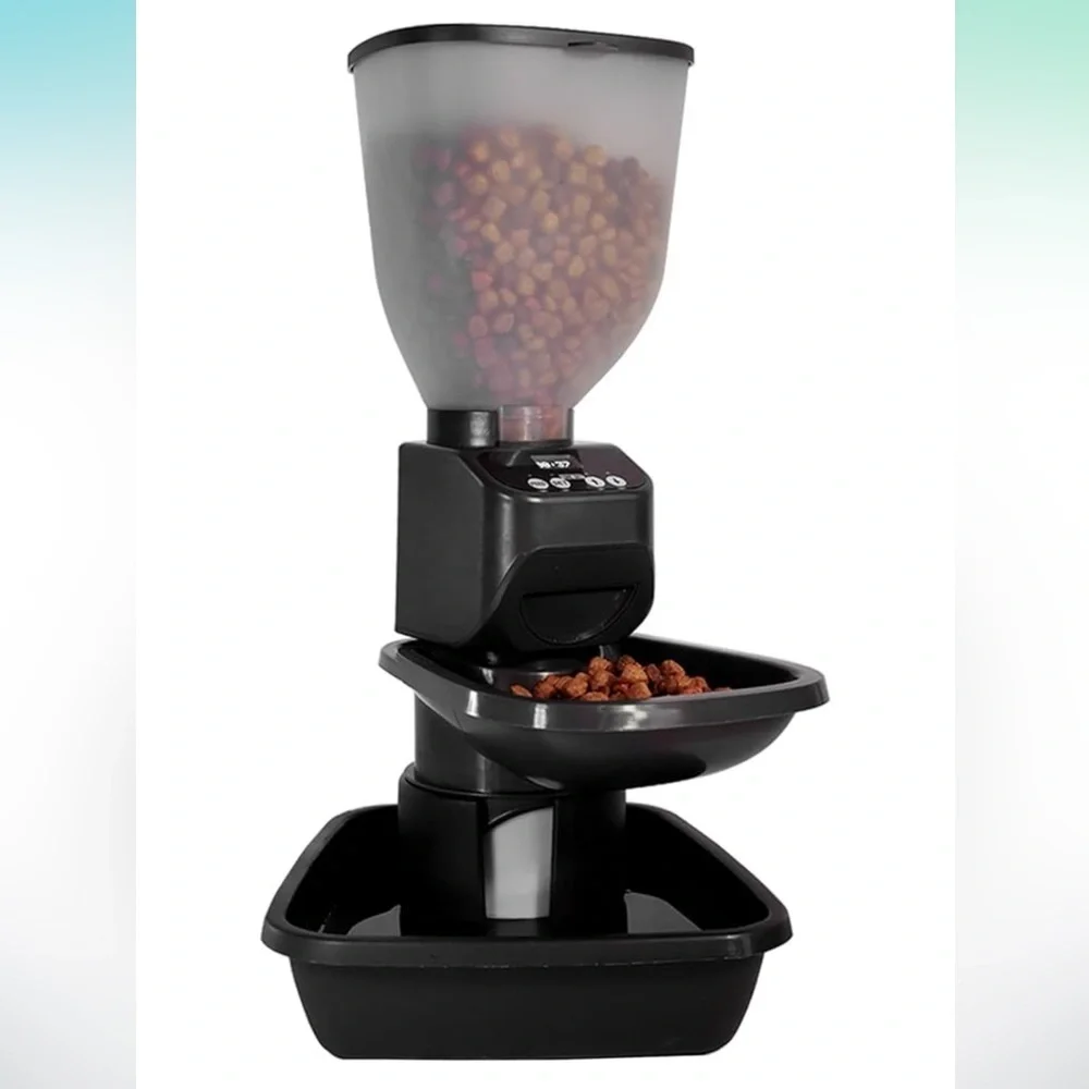 Brand New Automatic Dog Cat Pet Feeder w/ Water Dispenser Black Battery Operated